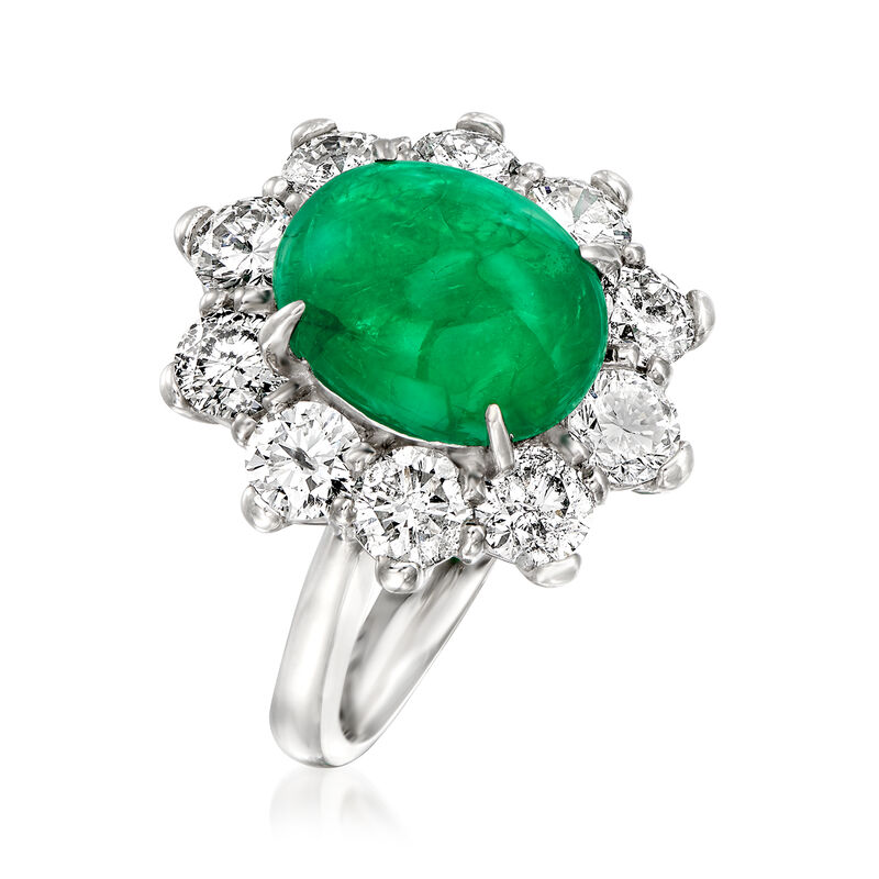 C. 1980 Vintage 4.09 Carat Certified Emerald and 2.22 ct. t.w. Diamond Cocktail Ring in Platinum image number 2