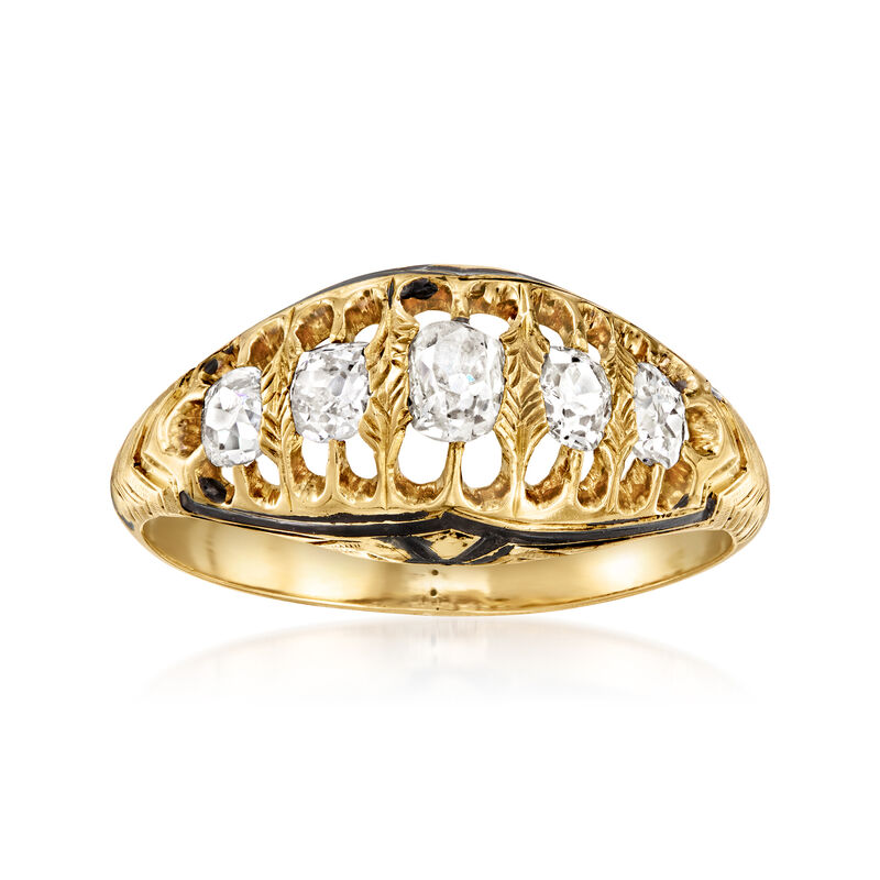 C. 1920 Vintage .85 ct. t.w. Diamond Openwork Ring with Black Enamel in 18kt Yellow Gold. Size 7 image number 0