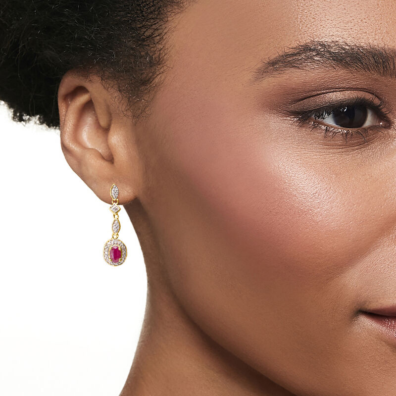 1.20 ct. t.w. Ruby and .30 ct. t.w. Diamond Drop Earrings in 18kt Gold Over Sterling  image number 1