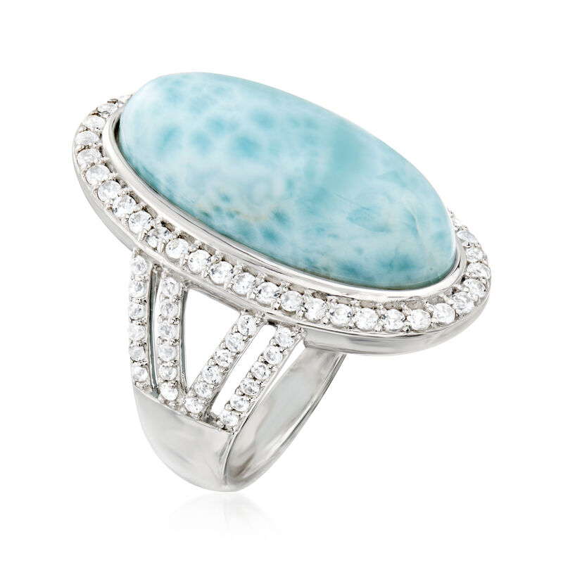 Larimar and 1.30 ct. t.w. White Topaz Ring in Sterling Silver image number 2