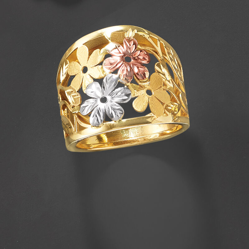 Italian 14kt Tri-Colored Gold Floral Ring image number 3