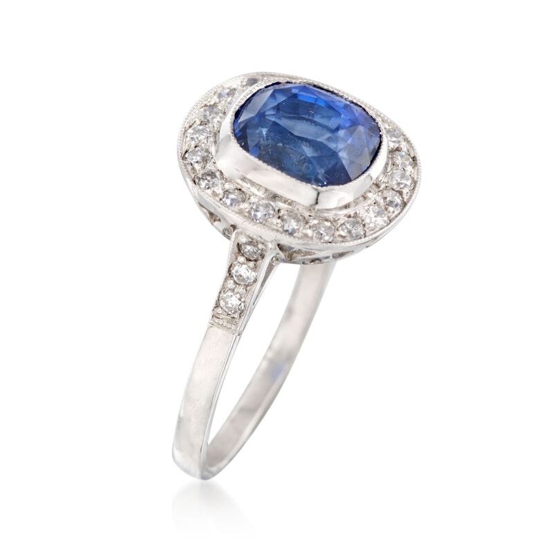 C. 1990 Vintage 3.85 Carat Sapphire and .45 ct. t.w. Diamond Ring in Platinum image number 2