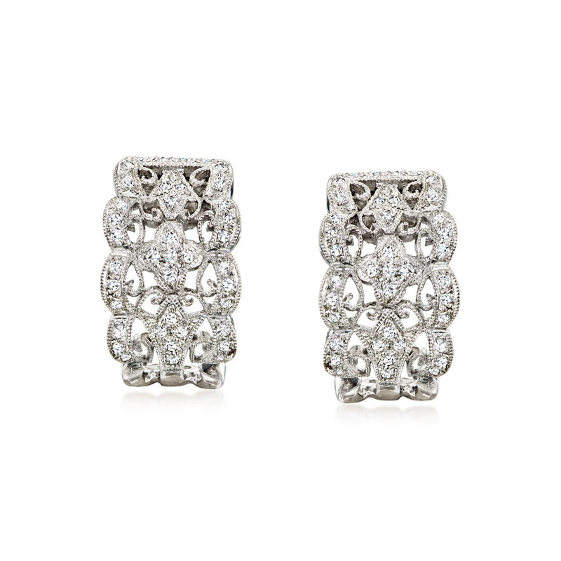 C. 1990 Vintage .40 ct. t.w. Diamond Openwork Curved Earrings in 14kt White Gold  image number 0