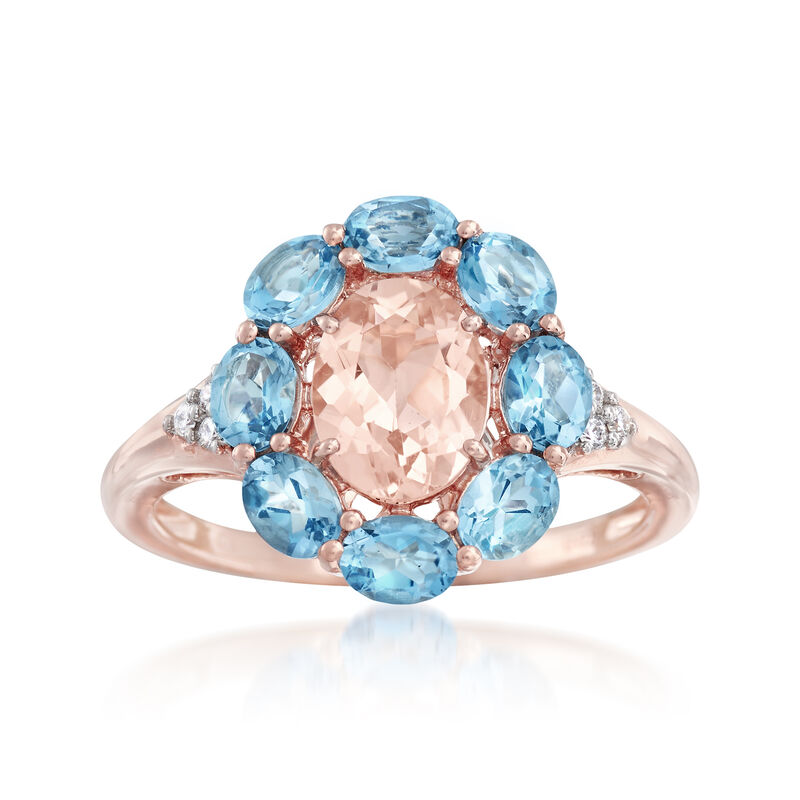 1.10 Carat Morganite and 1.30 ct. t.w. Santa Maria Aquamarine Ring with Diamonds in 14kt Rose Gold image number 0