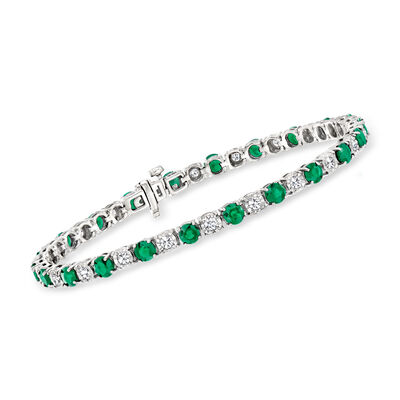 4.10 ct. t.w. Emerald and 1.00 ct. t.w. Diamond Tennis Bracelet in Sterling Silver