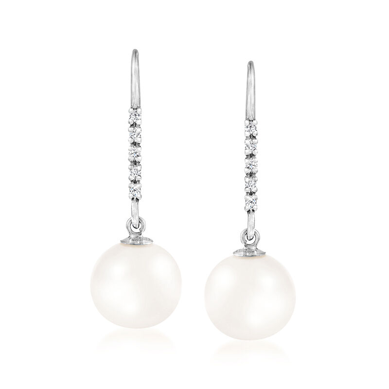 7-8mm Cultured Akoya Pearl Drop Earrings with Diamonds in 14kt White Gold  image number 0