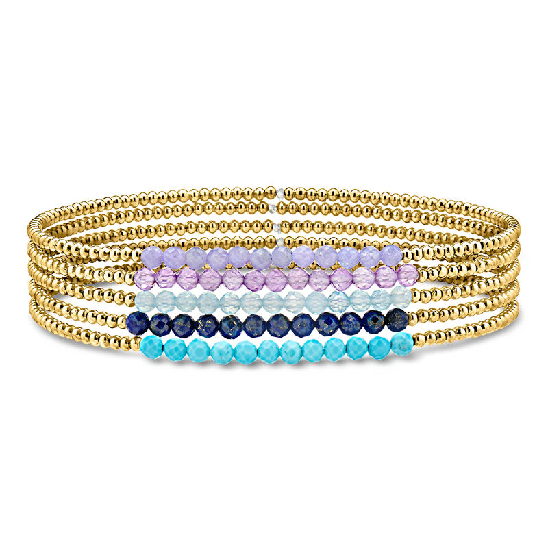 6.60 ct. t.w. Multi-Gemstone and 14kt Yellow Gold-Plated Jewelry Set: Five Bead Stretch Bracelets image number 0