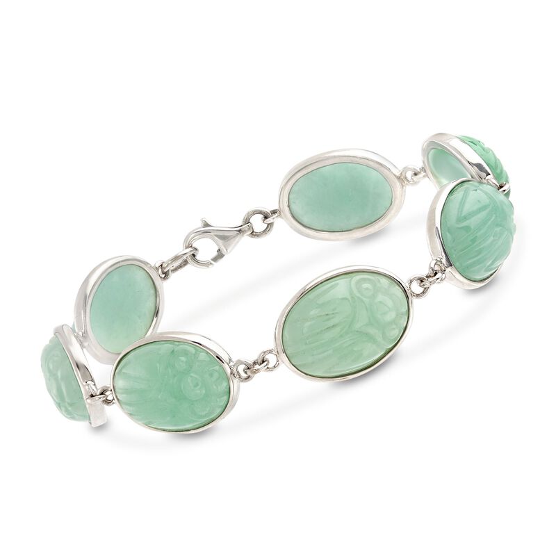 Green Jade Scarab Bracelet in Sterling Silver image number 0