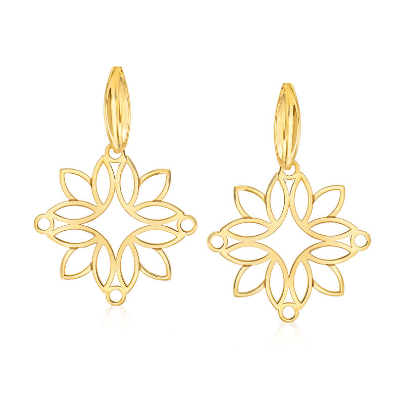 14kt Yellow Gold Floral Openwork Drop Earrings image number 0