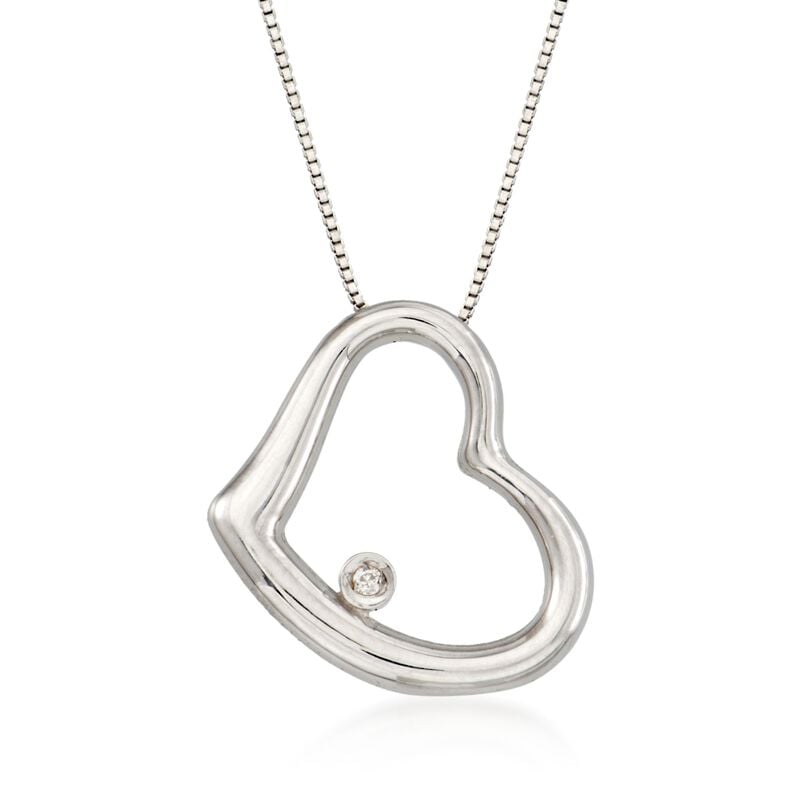 Roberto Coin 18kt White Gold Medium Heart Necklace with Diamond. 16&quot; image number 1