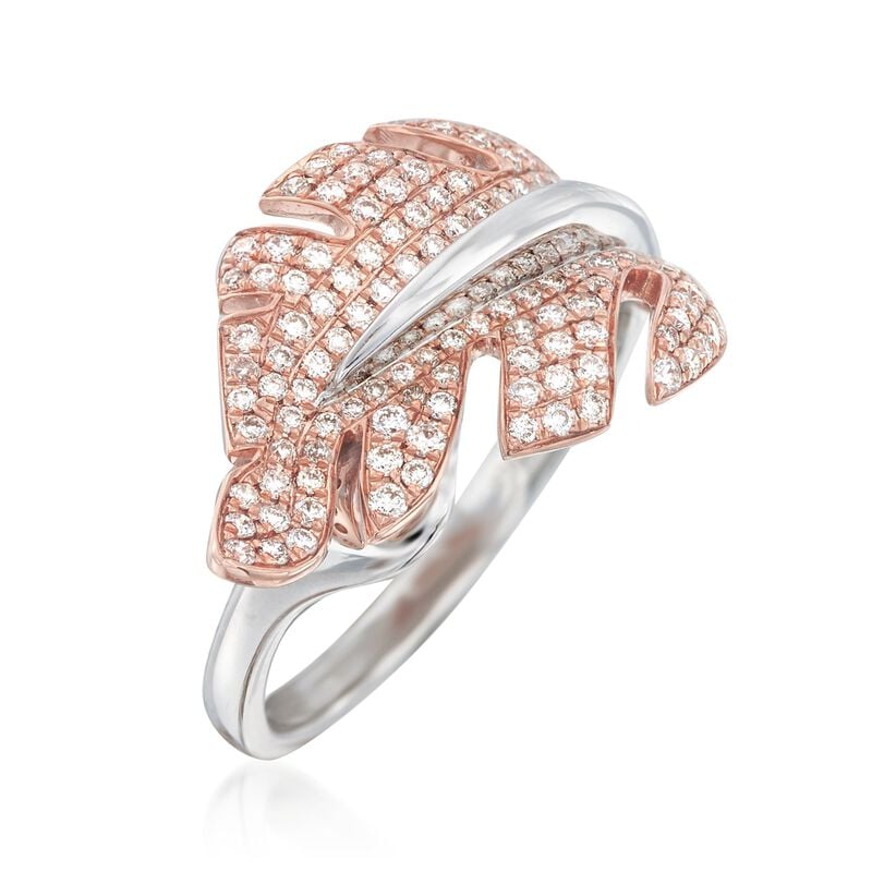 Simon G. &quot;Garden&quot; .53 ct. t.w. Diamond Leaf Ring in 18kt Two-Tone Gold image number 2
