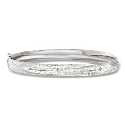 14kt White Gold Textured and Polished Bangle Bracelet