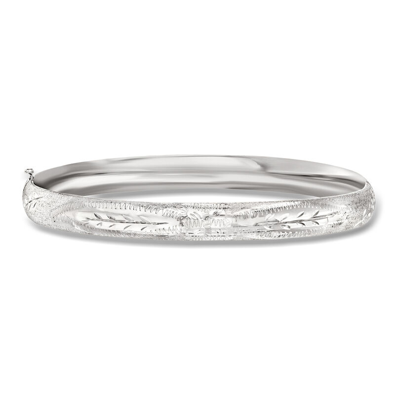 14kt White Gold Textured and Polished Bangle Bracelet image number 0
