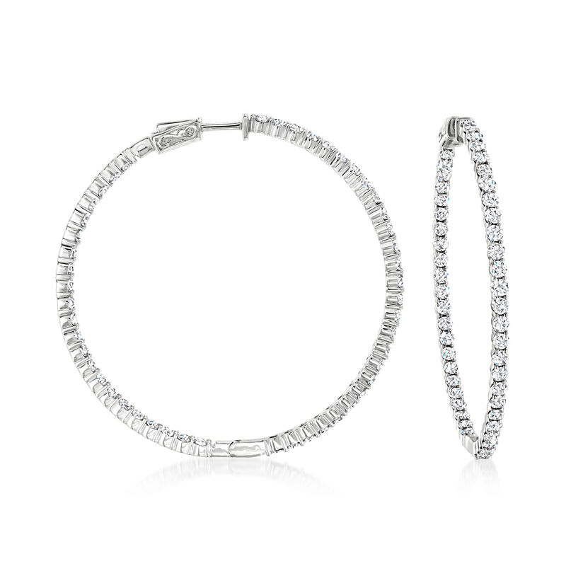 6.50 ct. t.w. Diamond Inside-Outside Hoop Earrings in 14kt White Gold. 2&quot; image number 0