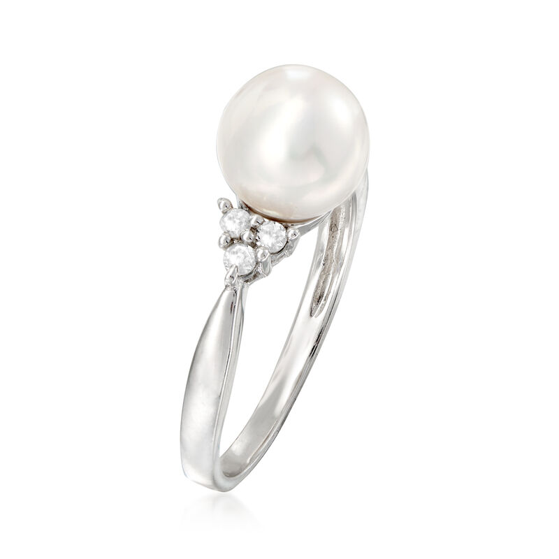 7.5-8.5mm Cultured Pearl and .13 ct. t.w. Diamond Ring in Sterling Silver image number 2
