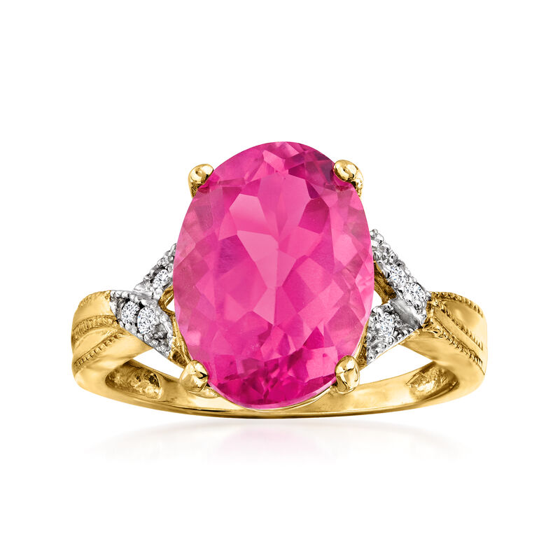 7.00 Carat Pink Topaz Ring with Diamonds in 14kt Yellow Gold image number 0