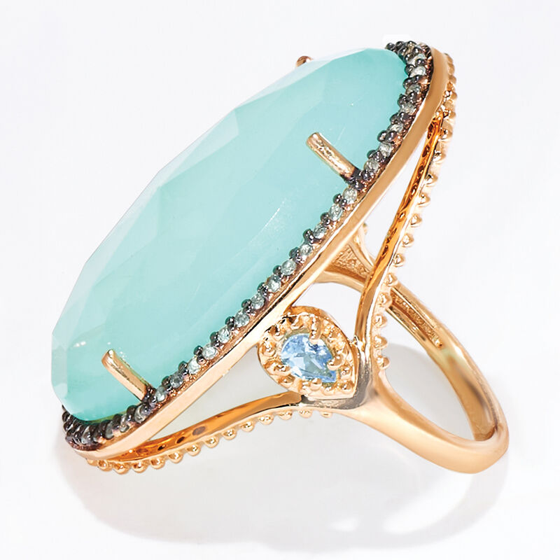 Aqua Chalcedony and .70 ct. t.w. Blue and White Topaz Ring in 18kt Gold Over Sterling image number 5