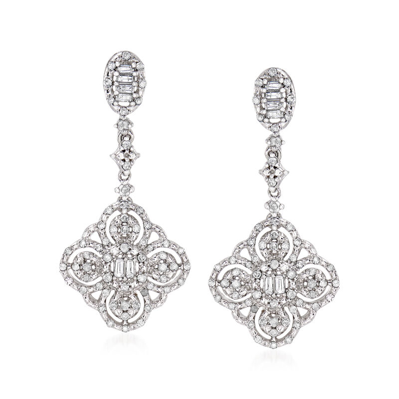 .50 ct. t.w. Diamond Floral Drop Earrings in Sterling Silver image number 0