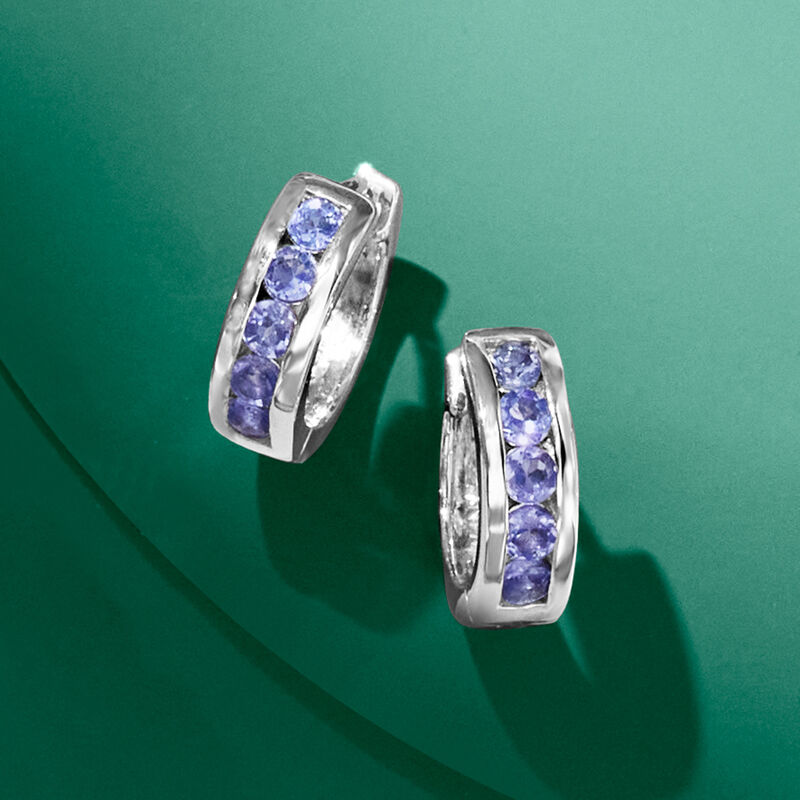 .60 ct. t.w. Tanzanite Huggie Hoop Earrings in Sterling Silver. 1/2&quot; image number 4