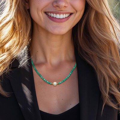 8.5-9mm Cultured Pearl and 4-4.5mm Amazonite Bead Necklace with 18kt Gold Over Sterling