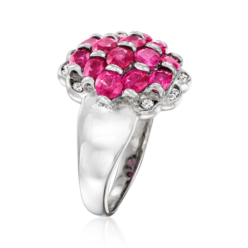 C. 1990 Vintage 3.20 ct. t.w. Ruby and .12 ct. t.w. Diamond Ring in Platinum. Size 7 image number 2