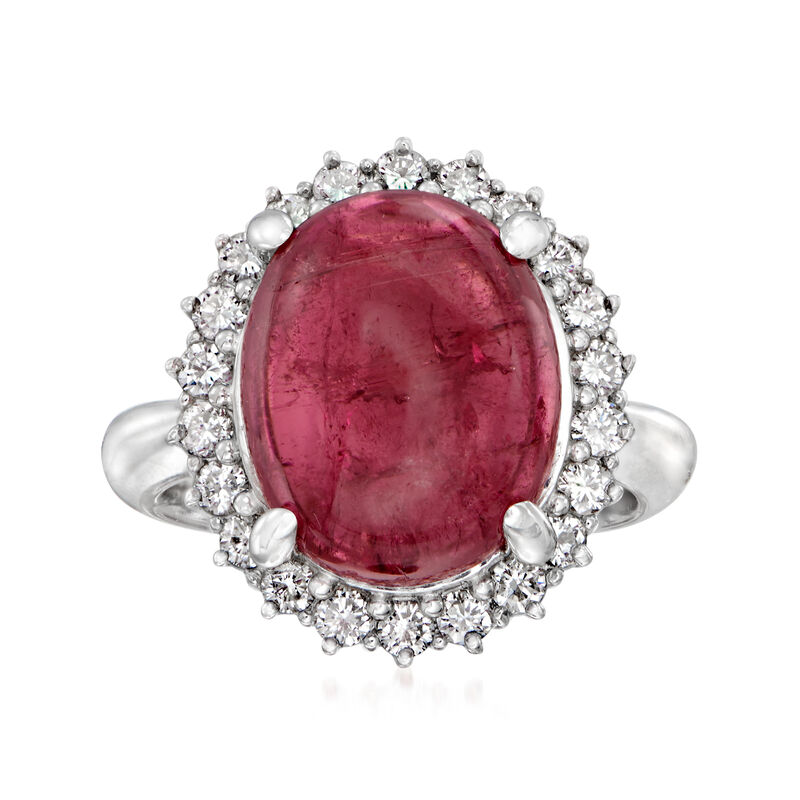 C. 1990 Vintage 10.84 Carat Pink Tourmaline and .68 ct. t.w. Diamond Ring in Platinum image number 0
