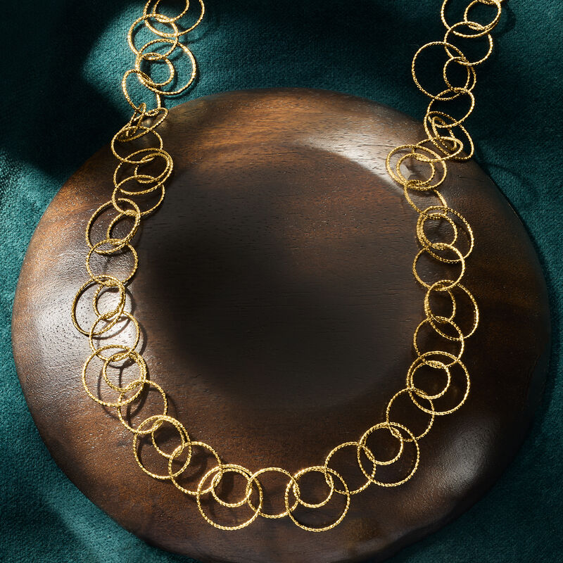 18kt Gold Over Sterling Textured and Polished Multi-Circle Necklace. 18" image number 3