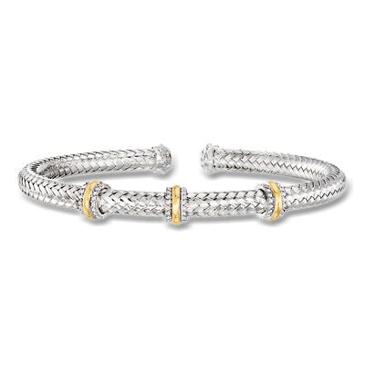 Charles Garnier .50 ct. t.w. CZ Station Cuff Bracelet in Sterling Silver and 18kt Gold Over Sterling