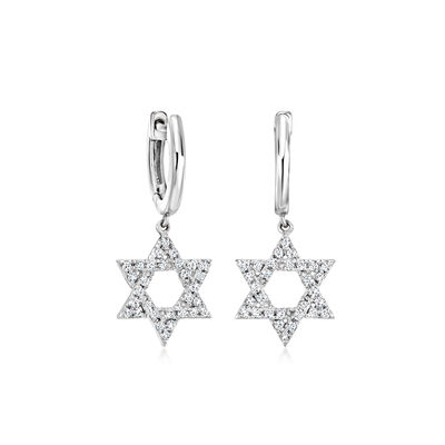 .30 ct. t.w. Diamond Star of David Hoop Drop Earrings in Sterling Silver