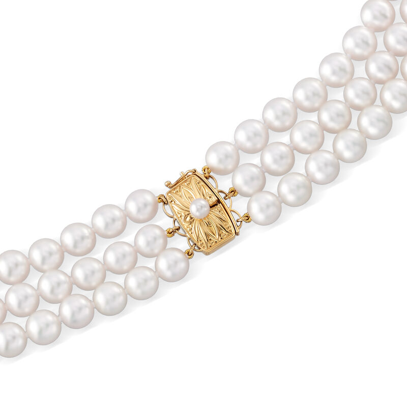 Mikimoto 7-9mm A1 Akoya Pearl Three-Strand Necklace with 18kt Yellow Gold image number 2