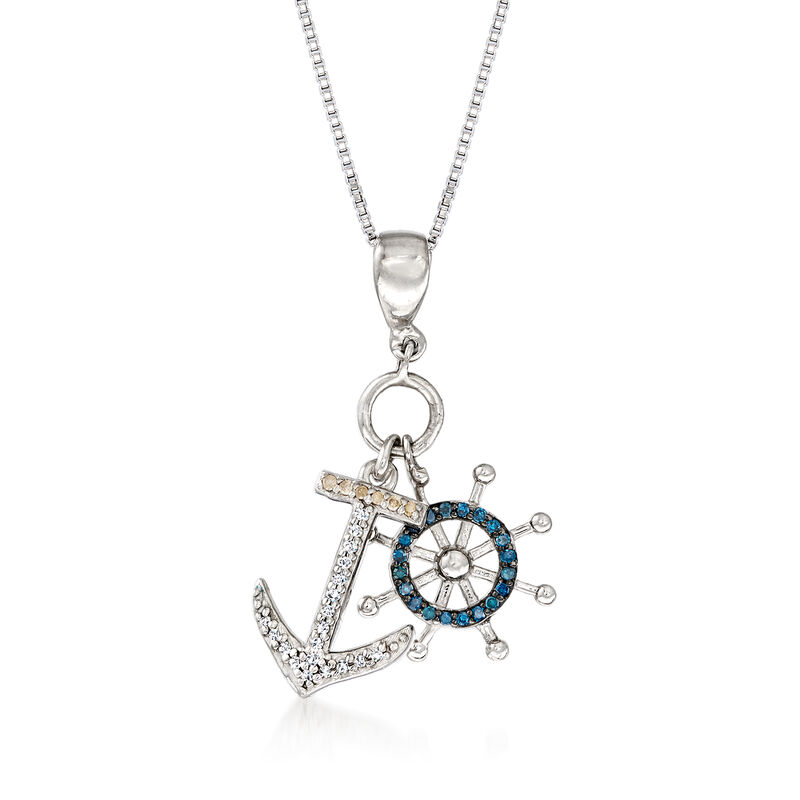 .10 ct. t.w. Multicolored Diamond Anchor and Wheel Necklace in Sterling Silver image number 0