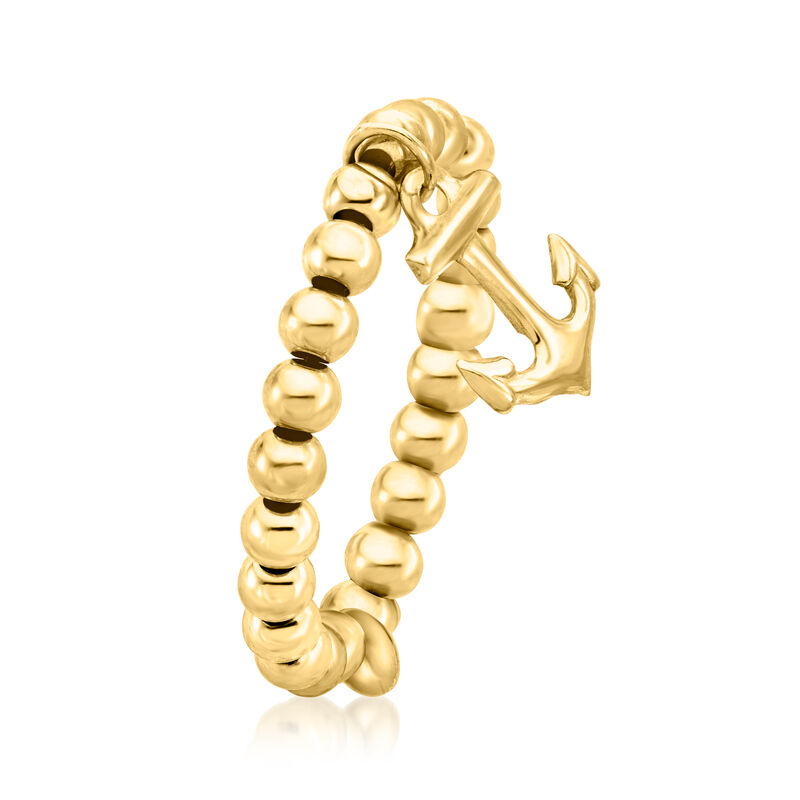 3mm 14kt Yellow Gold Bead Stretch Ring with Anchor Charm. Medium (7 - 8) image number 2