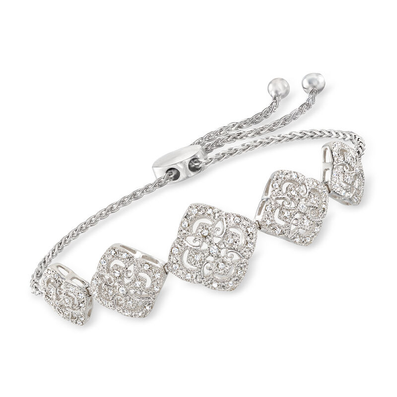 .35 ct. t.w. Diamond Filigree Station Bolo Bracelet in Sterling Silver image number 0