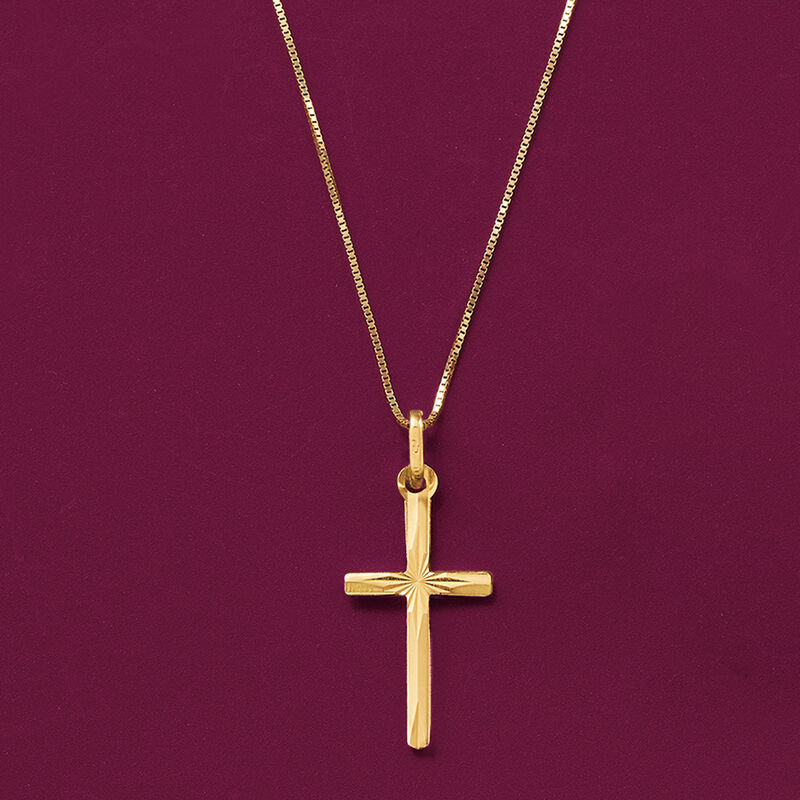 Italian 18kt Yellow Gold Diamond-Cut Cross Pendant Necklace image number 2