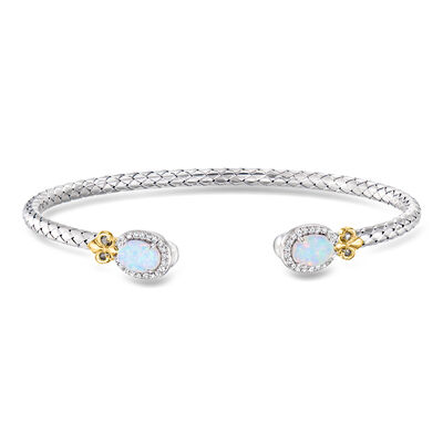 Charles Garnier "L'Opal" Lab-Grown Opal Cuff Bracelet with .20 ct. t.w. CZs in Sterling Silver and 18kt Gold Over Sterling