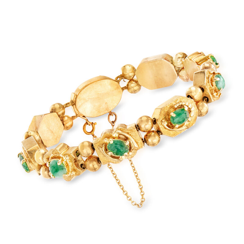 C. 1960 Vintage Green Jade Bracelet in 14kt Yellow Gold. 7&quot; image number 0