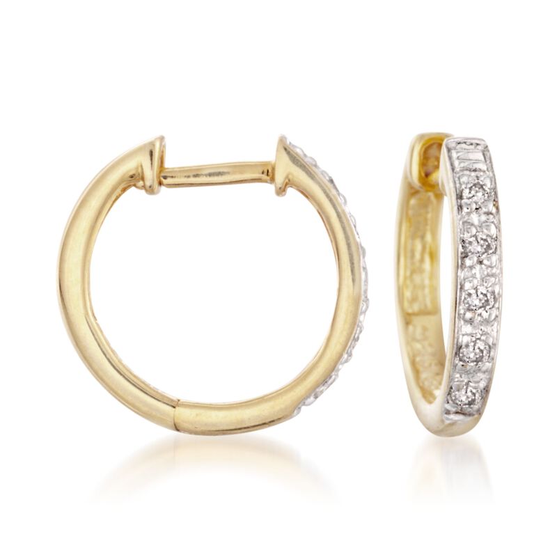 Diamond Accent Huggie Hoop Earrings in 14kt Gold Over Sterling. 3/8&quot; image number 0