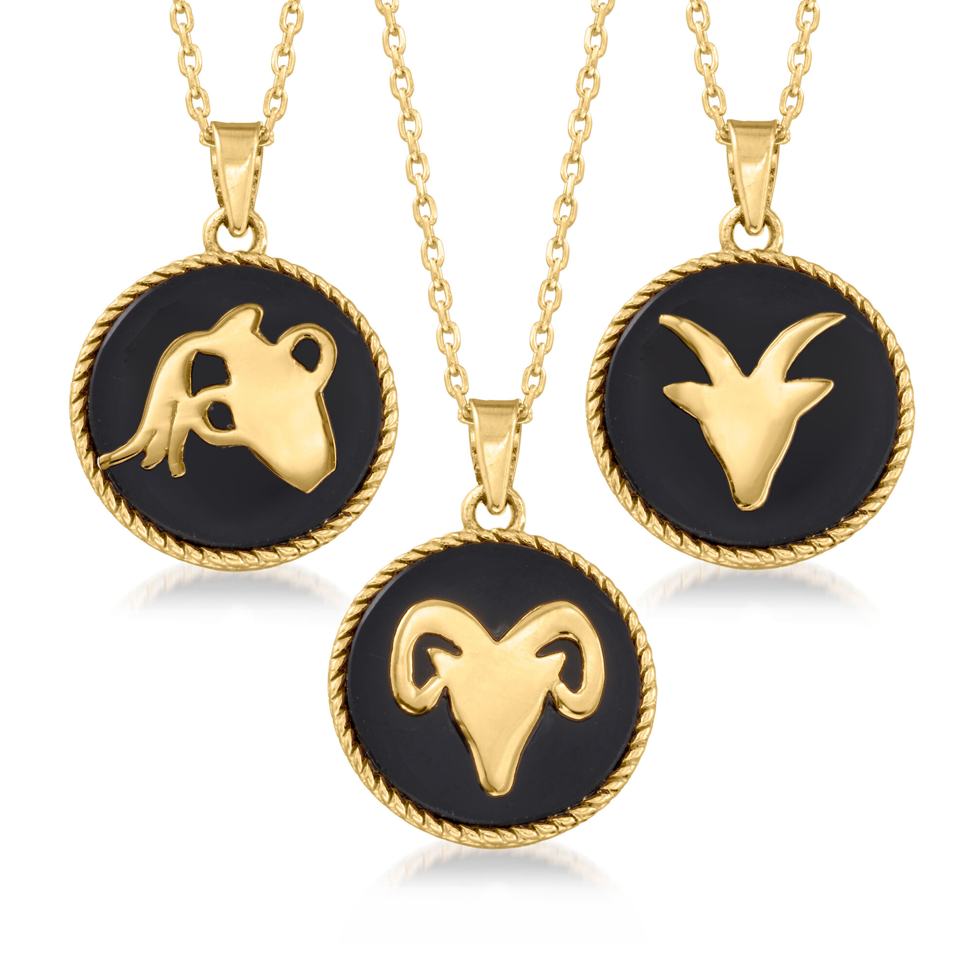 Scorpio - Black Onyx Zodiac Necklace in 14kt Yellow Gold. 16&quot