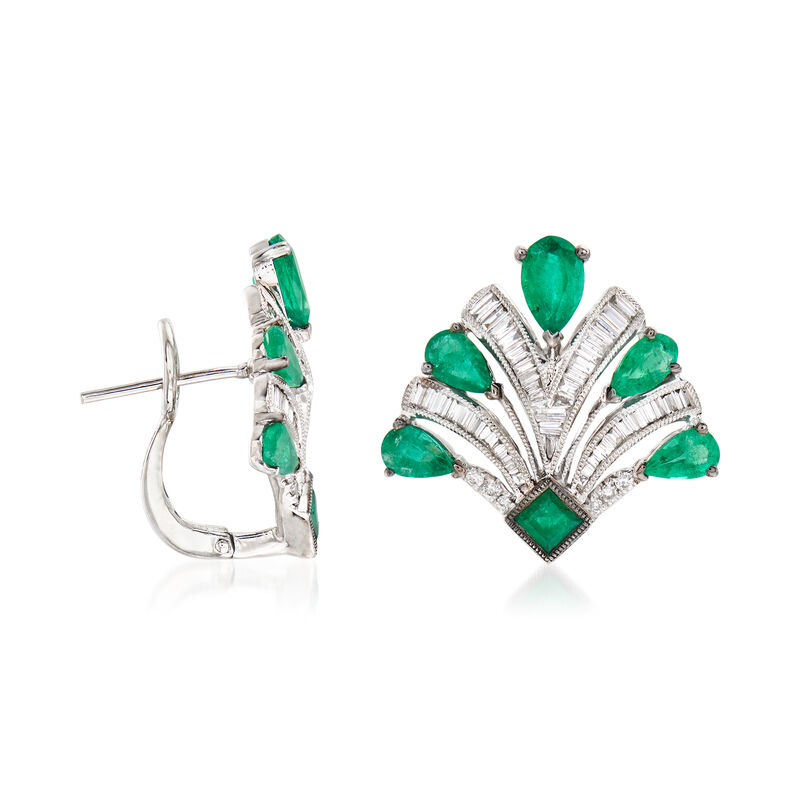 2.10 ct. t.w. Emerald and .65 ct. t.w. Diamond Earrings in 18kt White Gold image number 2