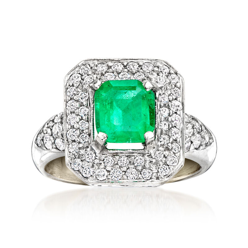 C. 1980 Vintage 1.70 Carat Emerald and 1.10 ct. t.w. Diamond Ring in 18kt White Gold. Size 7.5 image number 0