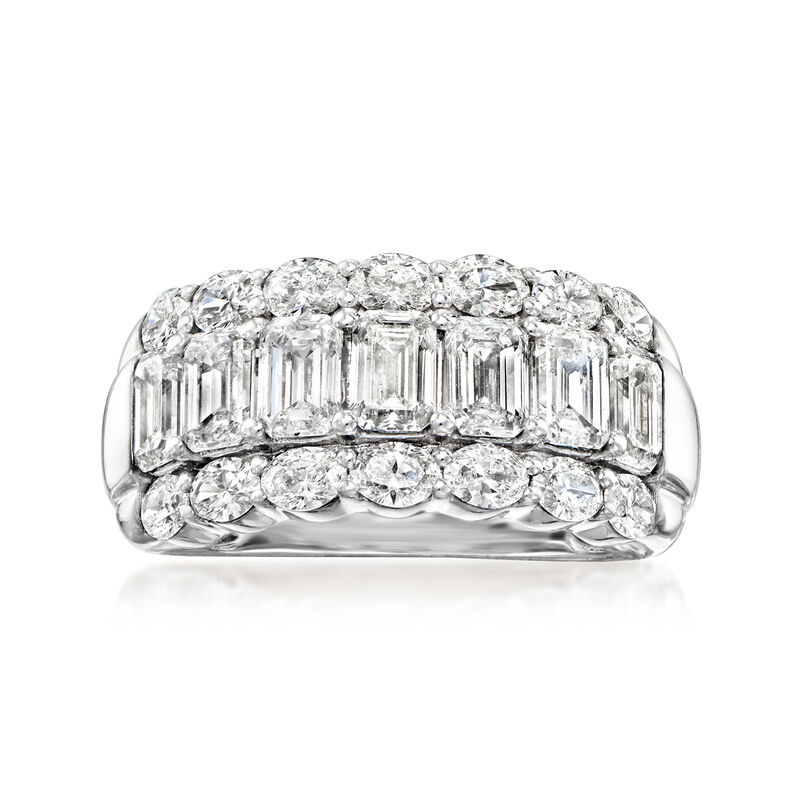 3.00 ct. t.w. Oval and Emerald-Cut Lab-Grown Diamond Three-Row Ring in 14kt White Gold image number 0