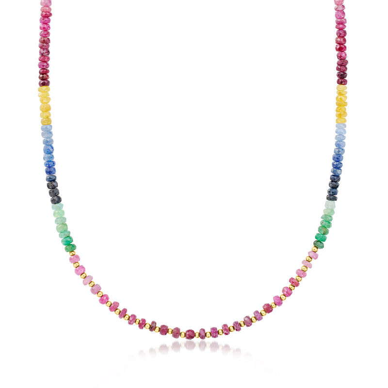 75.00 ct. t.w. Multi-Gemstone Bead Necklace in 10kt Yellow Gold image number 0