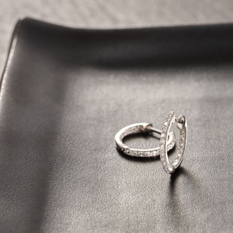 .20 ct. t.w. Diamond Tiny Inside-Outside Huggie Hoop Earrings in 14kt White Gold. 3/8&quot; image number 2