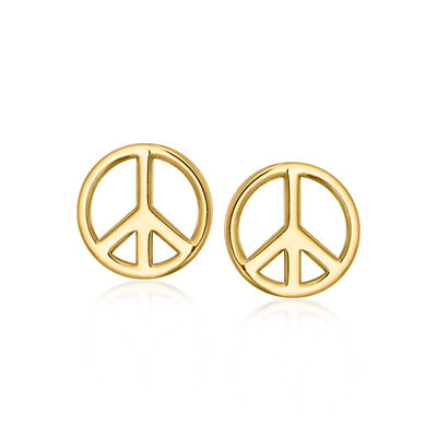 Italian 10kt Yellow Gold Peace Sign Stud Earrings
