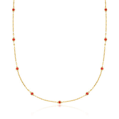 1.00 ct. t.w. Bezel-Set Garnet Station Necklace in 18kt Gold Over Sterling
