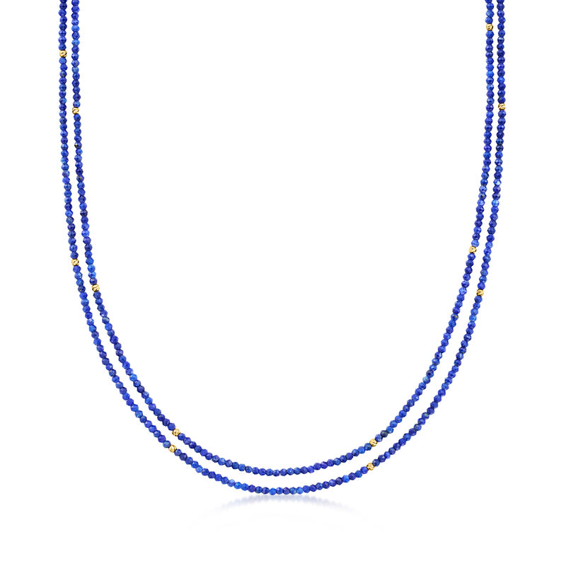 C. 1990 Vintage 2mm Lapis Bead Two-Strand Necklace with 18kt Yellow Gold. 18"