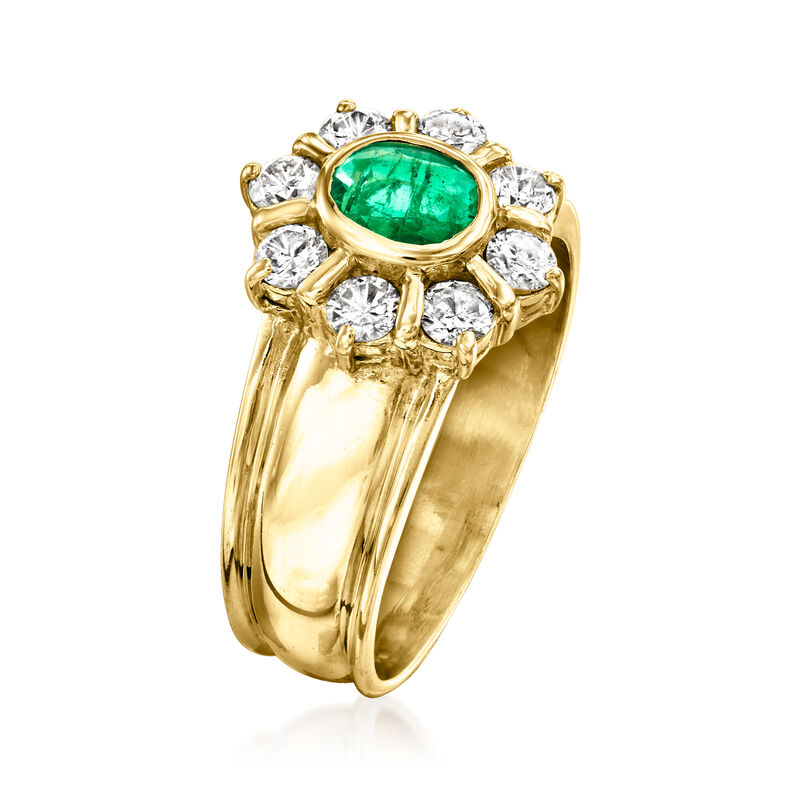 C. 1980 Vintage .25 Carat Emerald and .55 ct. t.w. Diamond Ring in 14kt Yellow Gold image number 2