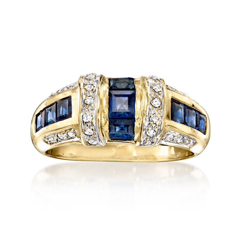 C. 1980 Vintage 1.20 ct. t.w. Sapphire and .13 ct. t.w. Diamond Ring in 14kt Yellow Gold. Size 6 image number 0
