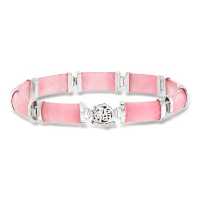 Pink Jade "Good Fortune" Bracelet in Sterling Silver