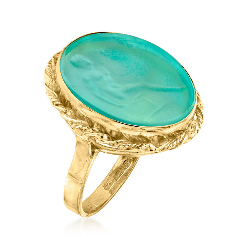 Italian Green Venetian Glass Intaglio Ring in 18kt Gold Over Sterling. Size 5 image number 1